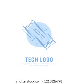 Futuristic Mobile phone gadget tech logo outline line art isometric style