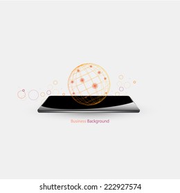 Futuristic Mobile Phone Vector Illustration with Holographic World Map | EPS10 Design 