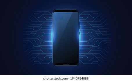 futuristic mobile technology with circuit lines background