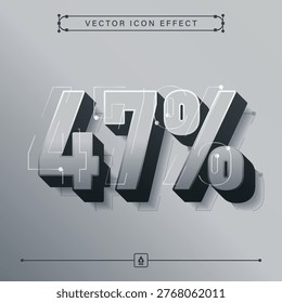 Futuristic modern 3d techno grey forty seven percent progress indicator icon with vector effect