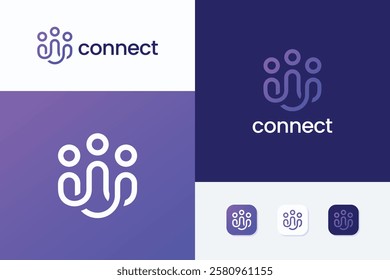 Futuristic and Modern Abstract People Connect Logo Business Technology and Communication