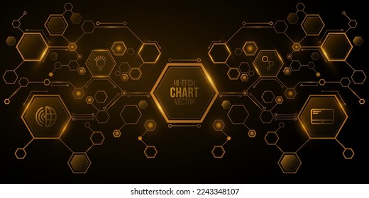 Futuristic modern chart from glowing hexagonal frames for your hi-tech design. Digital sci-fi diagram. Vector illustration. EPS 10