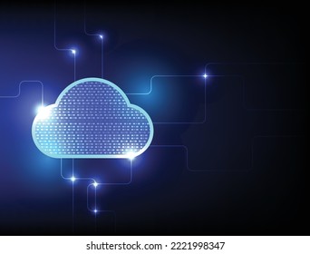 Futuristic modern cloud computer technology. Cloud computing, big data center, future infrastructure, digital ai concept. Virtual hosting symbol. Vector illustration.