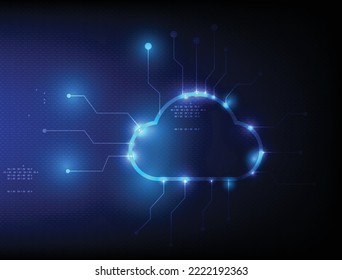 Futuristic modern cloud computer technology. Cloud computing, big data center, future infrastructure, digital ai concept. Virtual hosting symbol. Vector illustration.