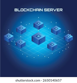 Futurista e modernos elementos de cyber Blockchain. Servidor de dados, cubos vetoriais. Conexão de rede. Ilustração de geometria. Modelo de tecnologia