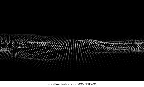Futuristic modern dynamic wave. Digital technology wave. Abstract grid background with dots and lines moving in space.