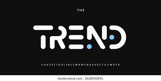 Futuristic Modern Font Design With Rounded Geometric Letters On Black Background. Creative Typography For Trendy Branding, Posters, Tech Projects. Vector Illustration