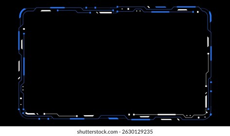 Futuristic modern frame design on dark background. Perfect for sci-fi UI, HUD interfaces, digital dashboards, virtual screens, and high-tech presentations in sleek, minimal, abstract style.