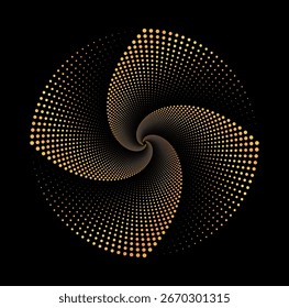 Futuristic and modern geometric design element. A swirling tunnel of dots creates a dynamic sense of motion and technological depth, ideal for contemporary concepts.