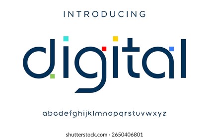 Futuristic modern geometric font logo. abstract alphabet digital technology font. technology typography, electronic, film, digital, music, future, creative font logo. vector illustration