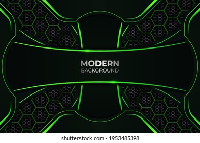 Futuristic Modern with Hexagon Pattern Background Dark and Green Glow in The Dark