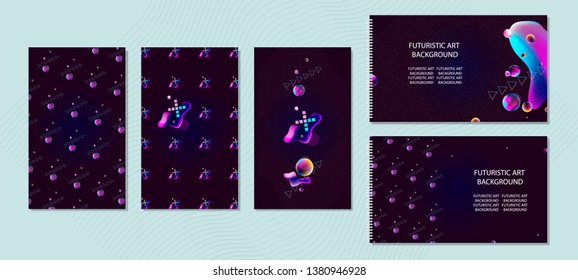 Futuristic modern set of banner different forms card universe stars galaxy 3d study glitched circle. Background starry glowing abstraction planet frame