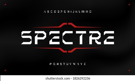 Futuristic modern techno sci fi display font, abstract clean geometric mech letter set spectre typeface