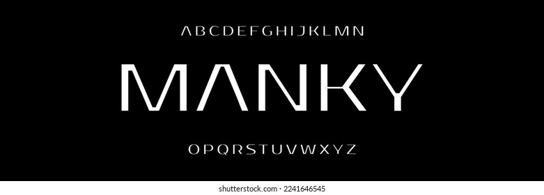 Futuristic modern techno sci fi bold display stencil font, geometric clean monospaced letter set manky typeface