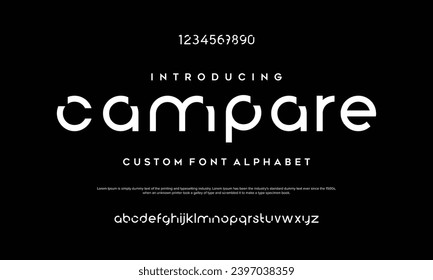 Futuristic modern techno sci fi bold display stencil font, abstract geometric clean monospaced letter set typeface.