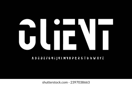 Futuristic modern techno sci fi bold display stencil font, abstract geometric clean monospaced letter set typeface.