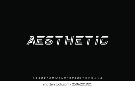 Futuristic modern techno sci fi bold display stencil font, abstract geometric clean monospaced letter set