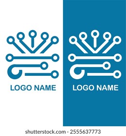 A futuristic and modern technology-themed logo with a crown-like symbol composed of connected circuits, representing innovation, connectivity, and leadership in tech.