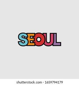 Futuristic and modern typography design of text seoul south korea with black outline