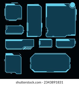 futuristische, moderne Benutzeroberflächen-Elemente, Hud Control Panel. Hightech-Bildschirm für Videospiel. sci fi Concept Design. Anrufkastenbalken und modernes Layout für digitale Informationskästen