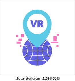 ilustración plana de la dimensión futurista del mundo de la realidad virtual. punto de mapa de cuadrícula de globo con diseño gráfico de mapa de ajuste digital.