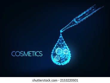 Futuristic moisturizer, cosmetics innovative formula concept with glowing pipette, droplet, molecule