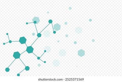 Futuristic Molecular Vector Transparent Background. Hexagon Scientific Template. Geometric Chemistry Science Pattern. Technology Frame.