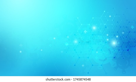 Futuristic molecule structure science and medicine concept background. Abstract technology digital hi tech on blue background. Coronavirus 2019-nCoV concept