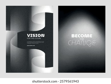 Futuristic monochrome motivational posters. Futuristic abstract business poster template set. Black and white monochrome template design. Set of modern vector poster templates, black gradient design