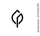 A futuristic monogram merging letters G and P into a symmetrical, sharp geometric leaf icon.