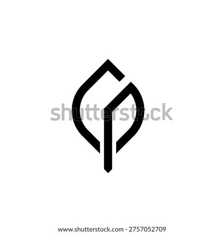 A futuristic monogram merging letters G and P into a symmetrical, sharp geometric leaf icon.