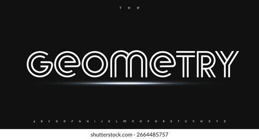 Futuristisches Monolinalphabet, gestreifte lineare Schriftart, eleganter Techno-Typ für AI-Logo, digitale Überschrift, abstrakte Typografie, modernes typografisches Design. Vektortypensatz