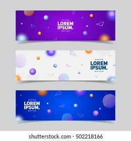 Futuristic motion banners. Colorful geometric shapes composition. Trendy design. Eps10 vector geometric banners set.