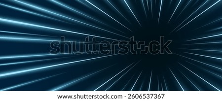 Futuristic motion streaks. Bright radial speed lines glow as they explode from center right, forming a hyperspace travel effect. Ideal for action, sci fi, energy bursts or racing themes.
