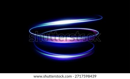Futuristic motion vector background with neon light trails streaking through dark scene. Perfect for illustrating cyberpunk aesthetics, tech innovation, data transfer speed, and digital connectivity