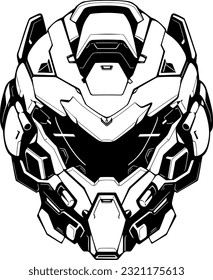 futuristic motorcycle helmet logo in black over white