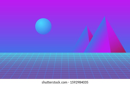 Futuristic mountain sun landscape background