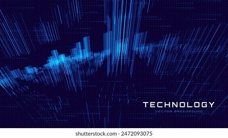 Líneas azules móviles futuristas en el ciberespacio de realidad virtual 3D VR. Fondo Digital Con Líneas Brillantes En Movimiento. Visualización de Big Data. Ilustración vectorial.