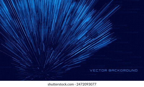 Futuristic Moving Blue Lines in Virtual Reality 3D VR Cyberspace. Digital Background With Moving Glowing Lines. Big Data Visualization. Vector Illustration.