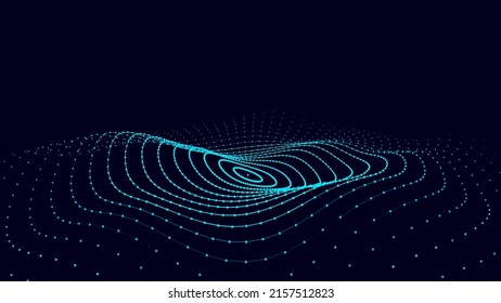 Futuristic moving circle wave. Digital background with moving glowing particles. Big data visualization. Vector illustration.