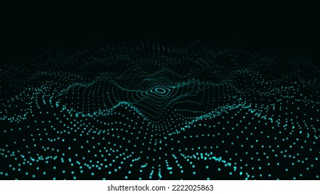Futuristisch bewegte Kreiswelle. Digitaler Hintergrund mit bewegten, leuchtenden Teilchen. Visualisierung großer Daten. Vektorgrafik.
