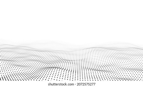 Futuristic moving wave. Digital background with moving glowing particles. Big data visualization. Vector illustration.