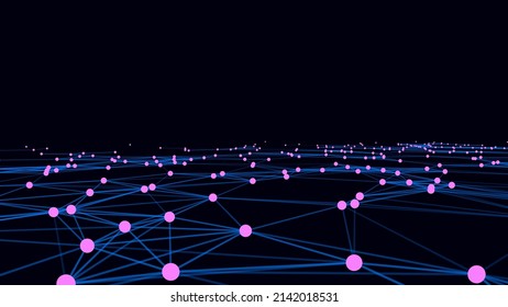 Futuristische bewegende Welle. Digitaler Hintergrund mit sich bewegenden leuchtenden Teilchen und Linien. Visualisierung großer Daten. Vektorgrafik.