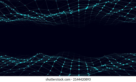 Futuristic moving wave. Digital background with moving glowing particles and lines. Big data visualization. Vector illustration.