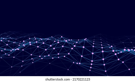 Futuristic moving wave. Digital background with moving glowing particles and lines. Big data visualization. Vector illustration.