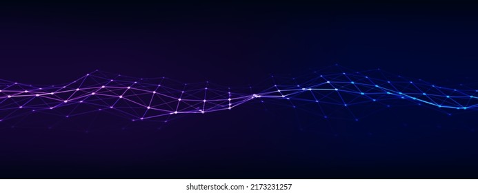 Futuristic moving wave. Digital background with moving glowing particles and lines. Big data visualization. Vector illustration.