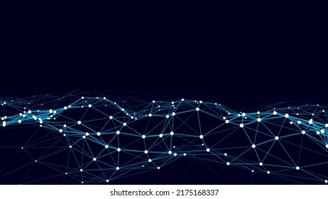 Futuristic moving wave. Digital background with moving glowing particles and lines. Big data visualization. Vector illustration.