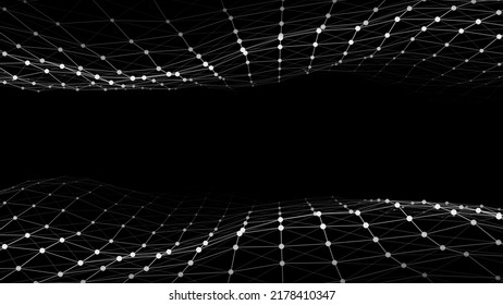 Futuristic moving wave. Digital background with moving glowing particles and lines. Big data visualization. Vector illustration.