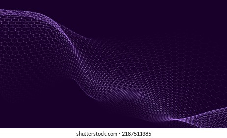 Futuristic moving wave. Digital background with moving glowing particles and lines. Big data visualization. Vector illustration.