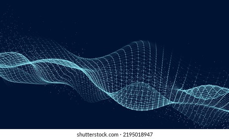 Futuristic moving wave. Digital background with moving glowing particles and lines. Big data visualization. Vector illustration.